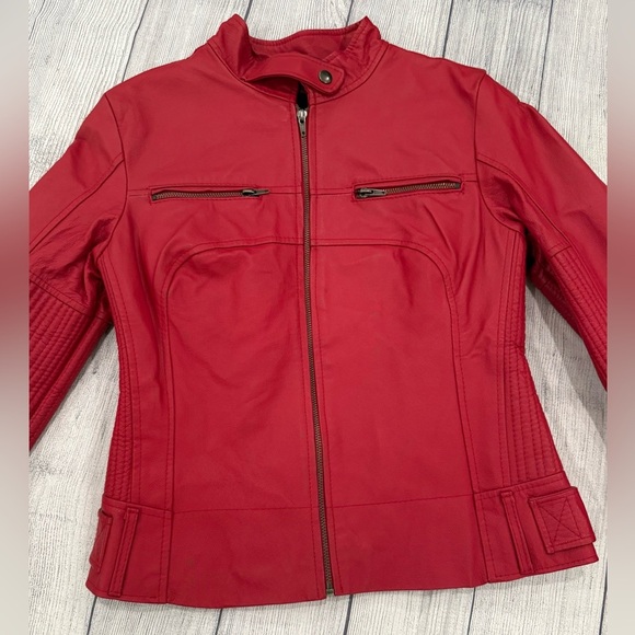 G COLLECTION women Classic vintage red Leather motorcycle Jacket Sleek Design/M - Picture 12 of 16